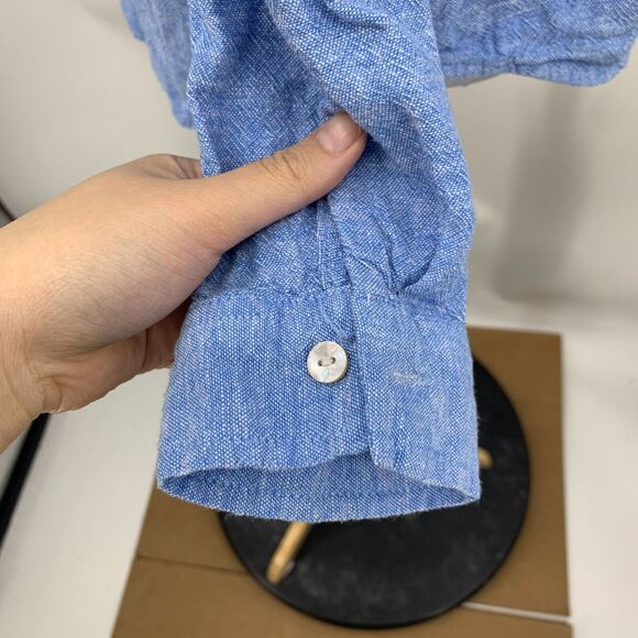 Orvis Button Shirt Womens Small Copen Blue Linen Blend Long Sleeve Spread Collar - Picture 5 of 14